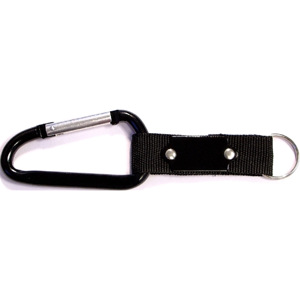 Carabiner with strap and metal plate, solid aluminum construction.... from ASI 74585 Nu Promo International / Nu Promo Line