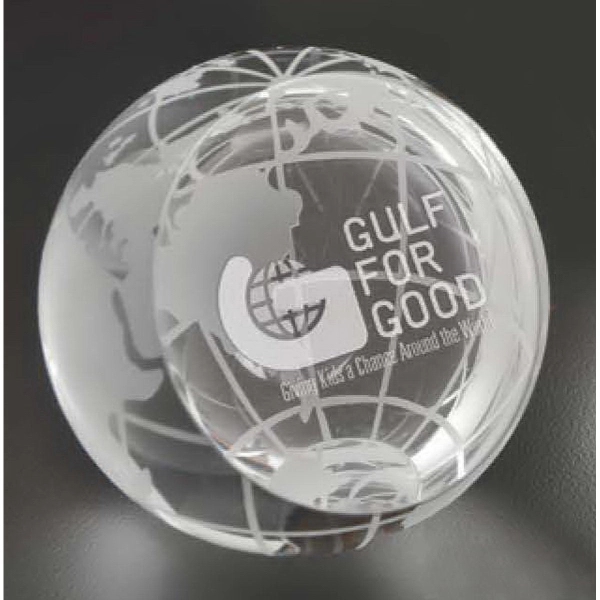 2" glass paperweight with frost-colored lines and continents depicting a globe.... from ASI 71920 Moderne Glass Company Inc / Glass America®