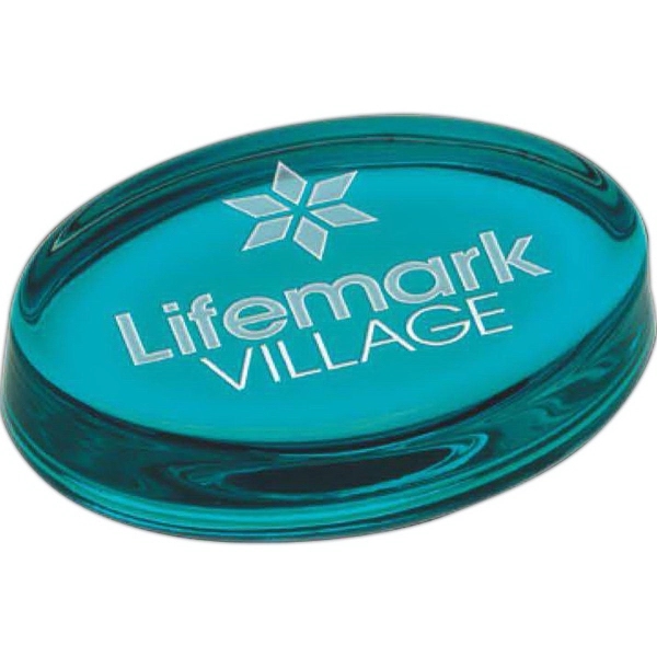 4" x 2.5" gemstone colored paperweight with customization.... from ASI 71920 Moderne Glass Company Inc / Glass America®