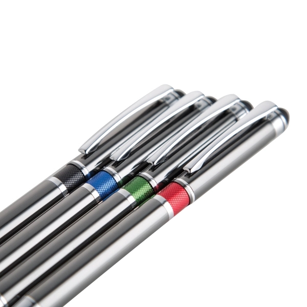 5 3/4" x 9/16" x 3/8" gunmetal ballpoint pen with soft... from ASI 91435 Tomax USA / Tomax