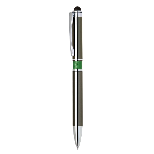 5 3/4" x 9/16" x 3/8" gunmetal ballpoint pen with soft... from ASI 91435 Tomax USA / Tomax