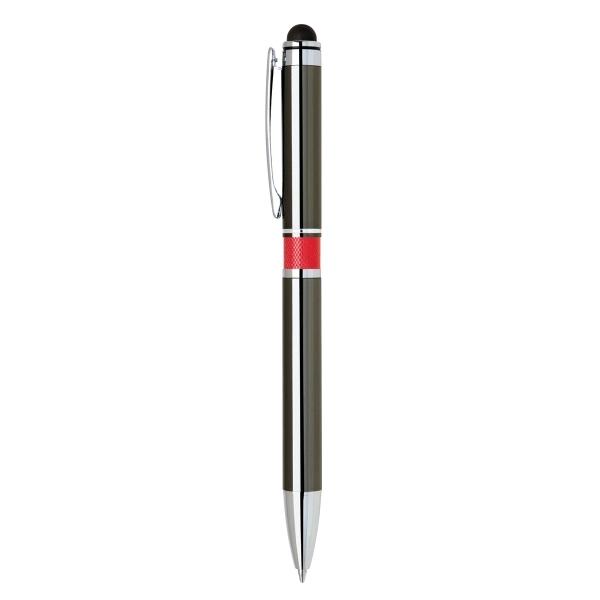 5 3/4" x 9/16" x 3/8" gunmetal ballpoint pen with soft... from ASI 91435 Tomax USA / Tomax