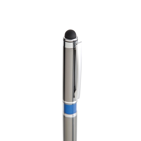 5 3/4" x 9/16" x 3/8" gunmetal ballpoint pen with soft... from ASI 91435 Tomax USA / Tomax