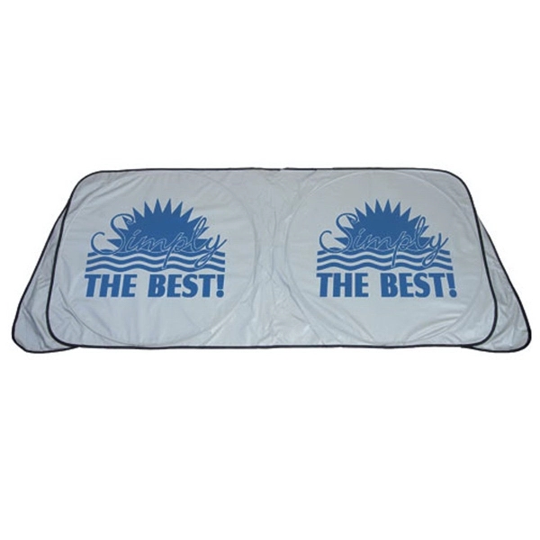 Satin silver collapsible fabric sunshade, one piece construction, dual round loops... from ASI 37586 Auto-Sun-shade/Intertek