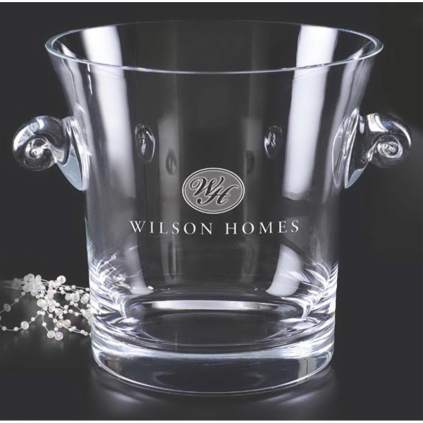 Glass ice bucket with curved handles and a sleek, tapered design.... from ASI 71920 Moderne Glass Company Inc / Glass America®