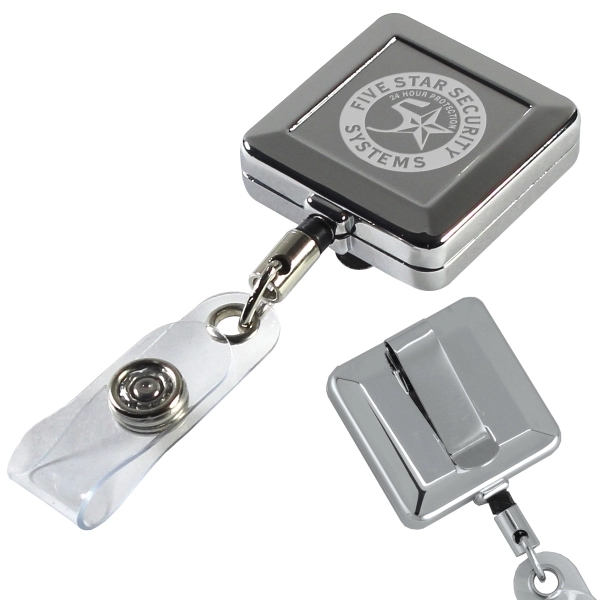1 1/4" x 1 1/4" square ABS chrome metal retractable badge... from ASI 62660 Innovation Line