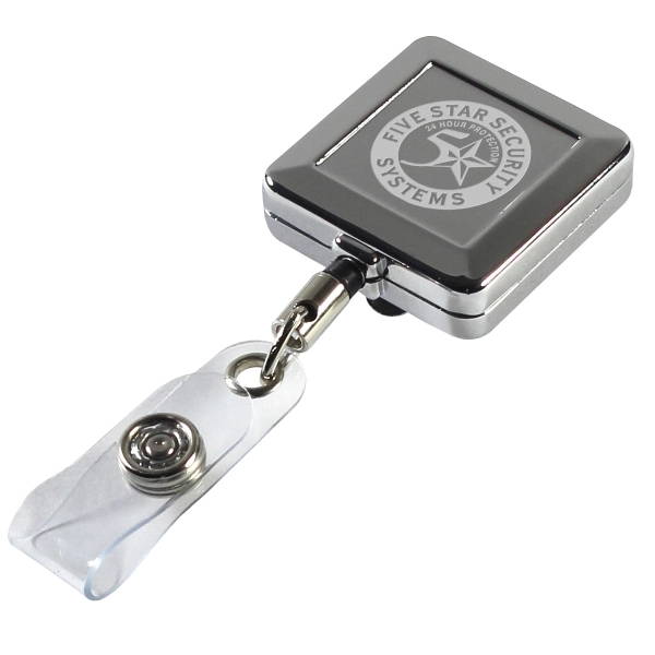 1 1/4" x 1 1/4" square ABS chrome metal retractable badge... from ASI 62660 Innovation Line