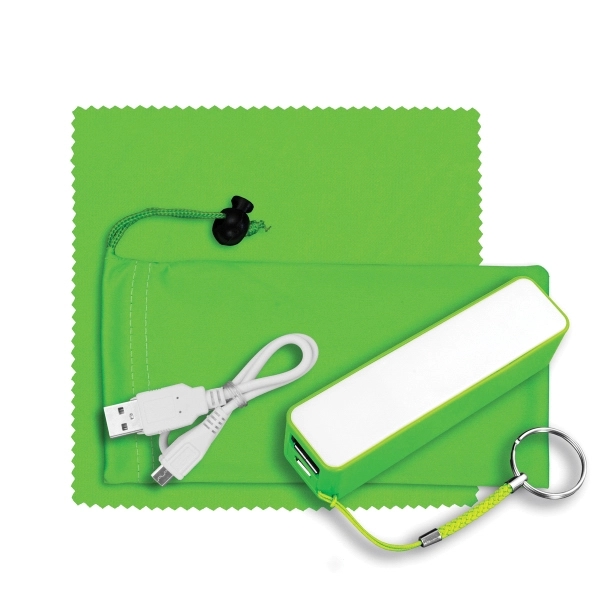 2200mAh Powerbank and 6"microfiber cleaning cloth in 3 1/2" x 7"... from ASI 62660 Innovation Line