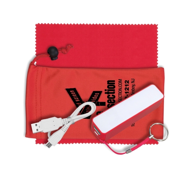 2200mAh Powerbank and 6"microfiber cleaning cloth in 3 1/2" x 7"... from ASI 62660 Innovation Line