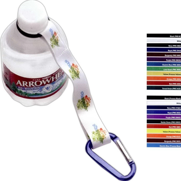 3/4" Polyester dye-sublimated water bottle strap with carabiner and rubber O-ring.... from ASI 88060 Snugz/USA Inc / SnugZ USA (R)