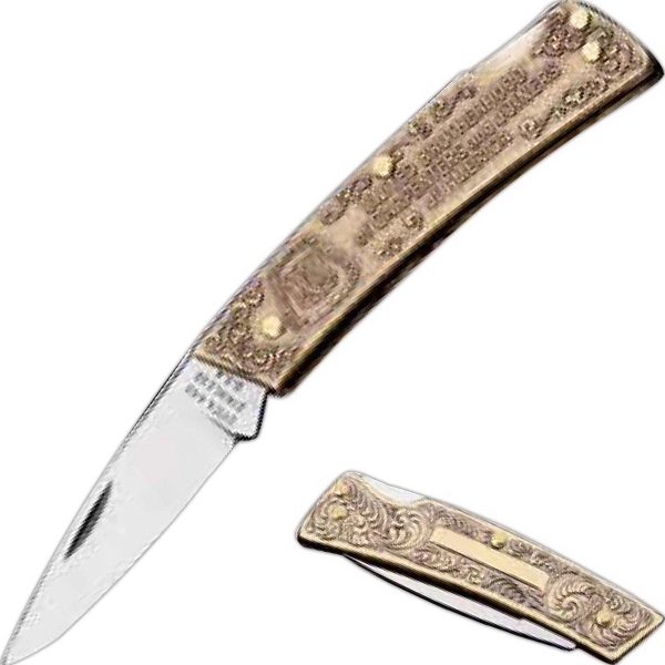 3" Custom sculptured brass loadback knife.... from ASI 93130 Utica Cutlery Co/Kutmaster 400 Line / Utica