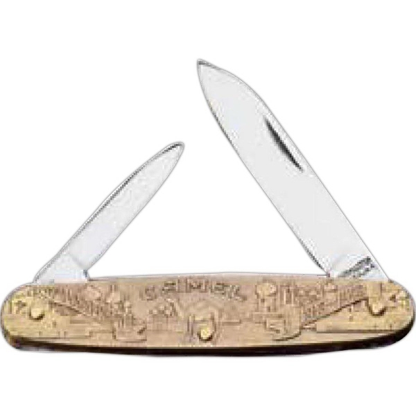 3" Custom sculptured brass equal end metal pocket knife. Made in... from ASI 93130 Utica Cutlery Co/Kutmaster 400 Line / Utica