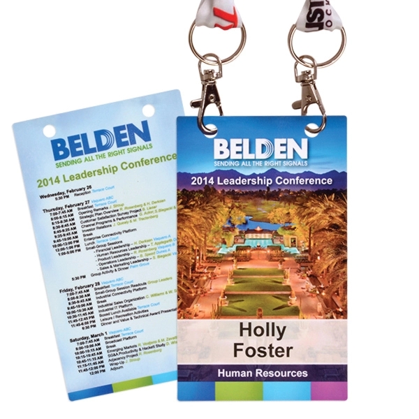 Hard card badge measuring 3" x 5" and made of vinyl... from ASI 66390 LarLu