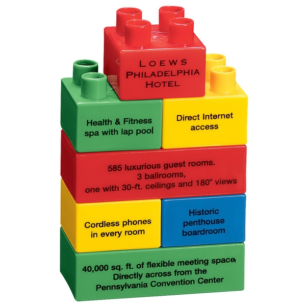 Customizable 2 1/2" x 3 3/4" seven-piece promotional building blocks with... from ASI 61966 HPG / Beacon Promotions
