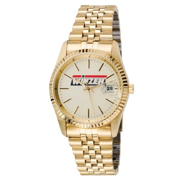 Gold tone alloy watch with water resistance, matching stainless steel bracelet,... from ASI 86230 Selco