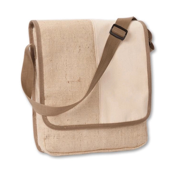 Satchel messenger jute/burlap bag with canvas lined flap.... from ASI 41630 Brave USA / Brave USA