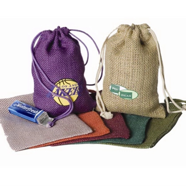 Colored jute/burlap drawstring bag with double drawstring construction, Imported.... from ASI 41630 Brave USA / Brave USA