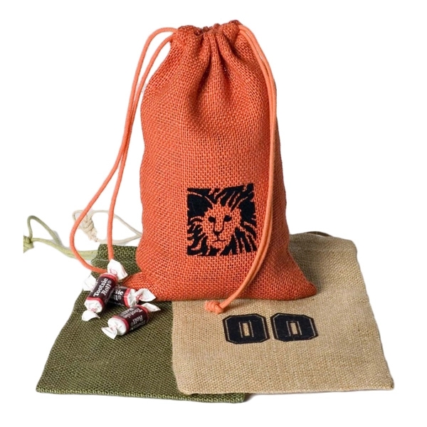 Colored jute/burlap drawstring bag with double drawstring construction, Imported.... from ASI 41630 Brave USA / Brave USA