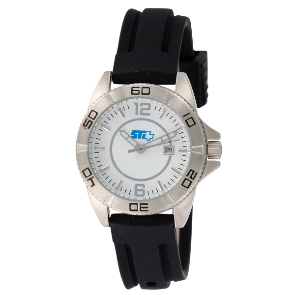Men's and women's silver watch with a second hand, black rubber... from ASI 86230 Selco