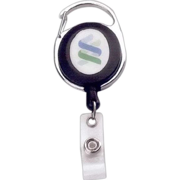 Oval shaped retractable badge reel with carabiner and full color dome... from ASI 88060 Snugz/USA Inc / SnugZ USA®