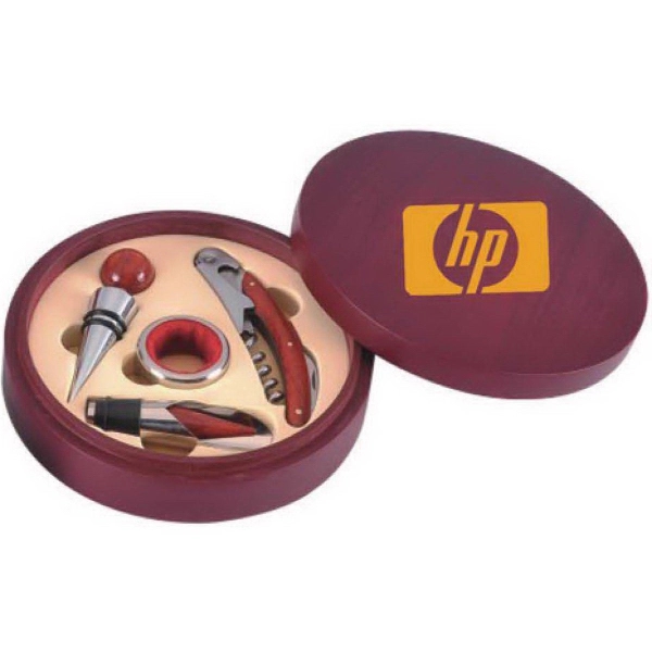 Wine set, four tools in a burgundy round wood case.... from ASI 36988 Artek USA Inc / Artek™
