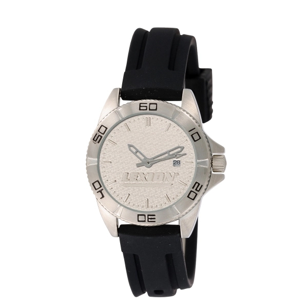 Men's and women's silver watch with black rubber strap, a second... from ASI 86230 Selco