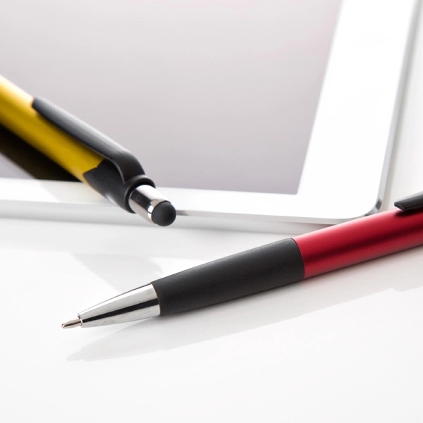 Plastic click action ballpoint pen with soft touch stylus.... from ASI 31517 Admart Products / Admart Line