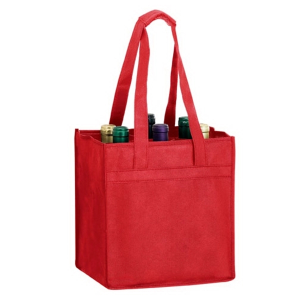 10" x 7" x 11" non-woven polypropylene six-bottle wine tote with... from ASI 35290 American Ad Bag Co