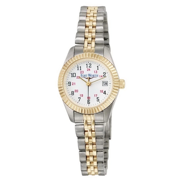Two-tone watch with a stainless steel case, matching solid bracelet, railroad... from ASI 86230 Selco