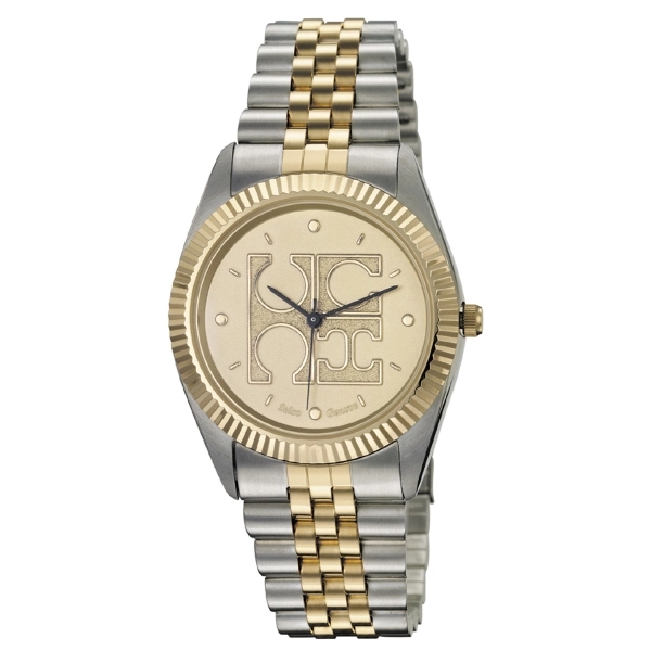 Gold tone watch with rippled bezel, two-tone solid stainless steel bracelet,... from ASI 86230 Selco