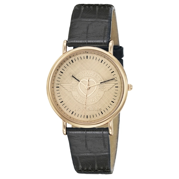 Watch with an IP gold-plated stainless steel case, genuine leather strap,... from ASI 86230 Selco