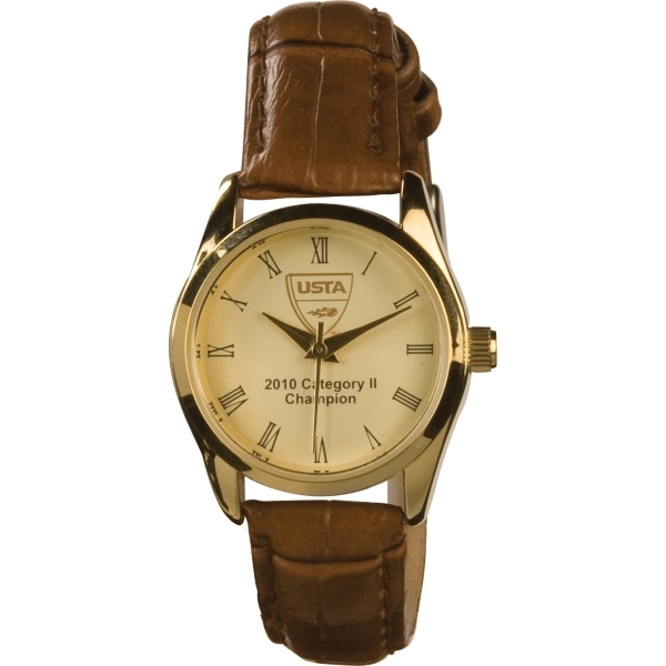 Ladies' watch in gold with a leather strap, second hand, and... from ASI 86230 Selco / A*Belle Promotional Time