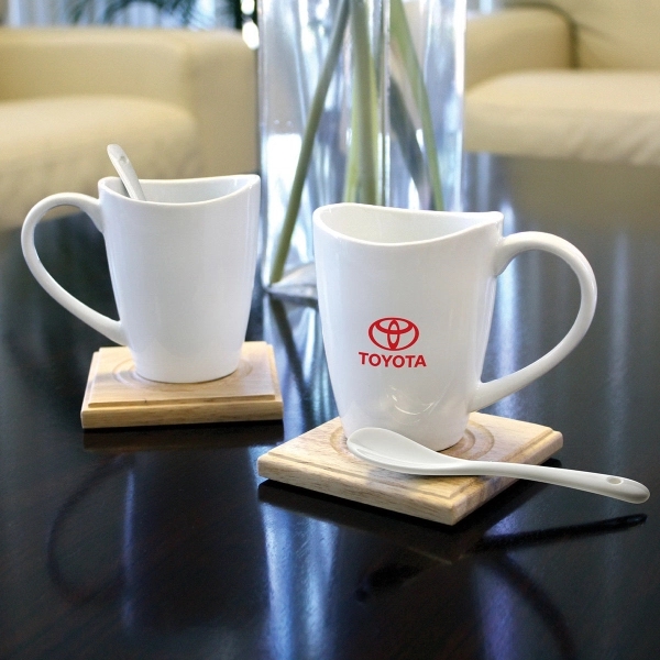 6 piece coffee set. Two 8 oz mugs, 2 wooden coasters,... from ASI 30112 ACE Products / Ace Line
