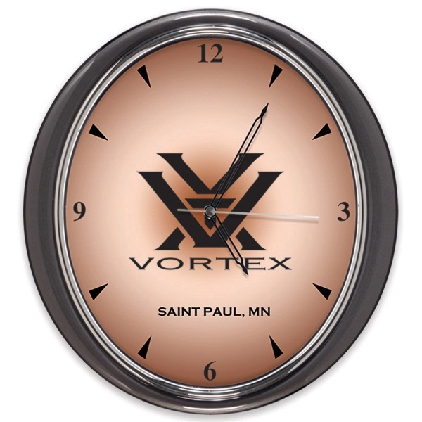 Oval shaped wall clock measuring 11.625" x 12.25" with a shiny,... from ASI 66390 LarLu / Display-Tec