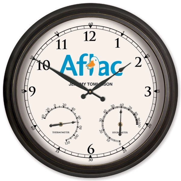 Metal wall clock measuring 22" diameter with a glass lens, thermometer,... from ASI 66390 LarLu / Display-Tec