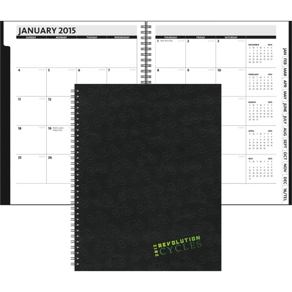 8.5" x 11" vertical monthly planner with leather front, foil or... from ASI 91340 Journalbooks/Timeplanner Calendars