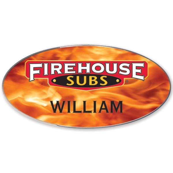 Oval name badge that measures 3" x 1.5" with a .03"... from ASI 66390 LarLu