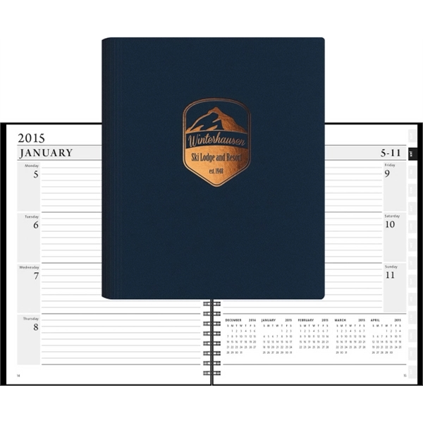 Refillable weekly planner with leather wraparound cover, foil or deboss imprint... from ASI 91340 Journalbooks/Timeplanner Calendars