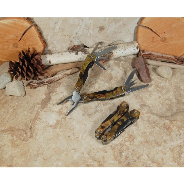 Multi-tool with camo pattern aluminum handle and stainless steel tools.... from ASI 99030 Zipline / Zipline®