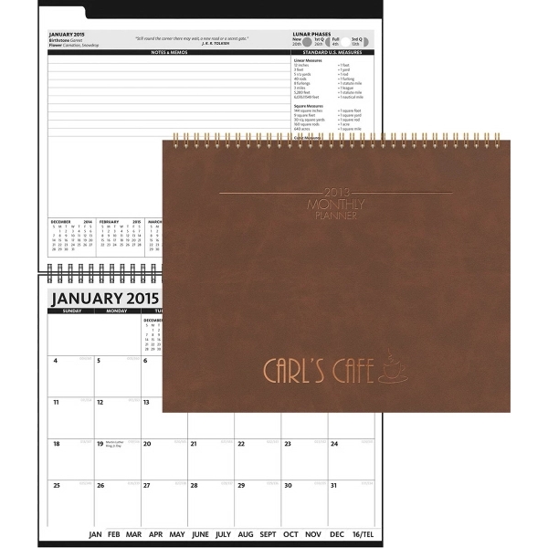 Horizontal Leather monthly planner with foil  or deboss imprint, 15... from ASI 91340 Journalbooks/Timeplanner Calendars