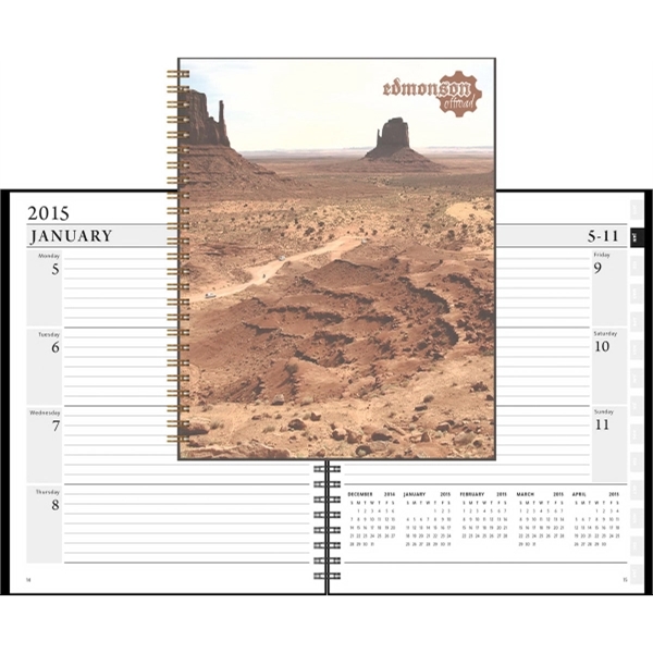 Wire-bound weekly planner with translucent poly front cover, full-color insert and... from ASI 91340 Journalbooks/Timeplanner Calendars