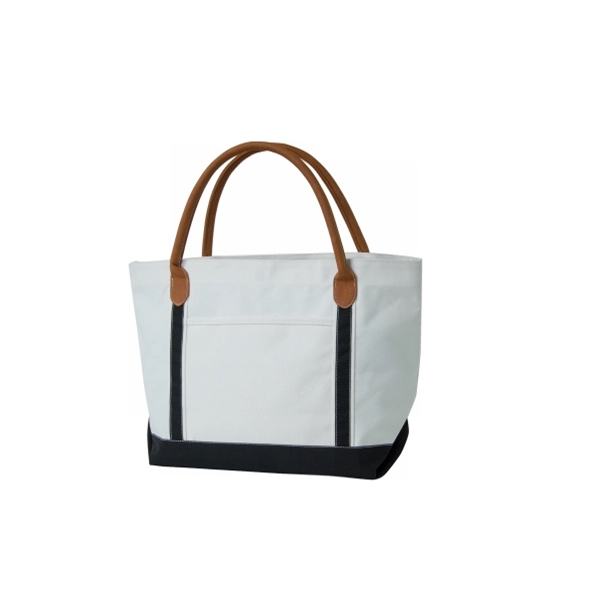 Canvas boat tote with vegan leather handles, large front pocket and... from ASI 76730 Peerless Umbrella Co Inc / Threads By Peerless