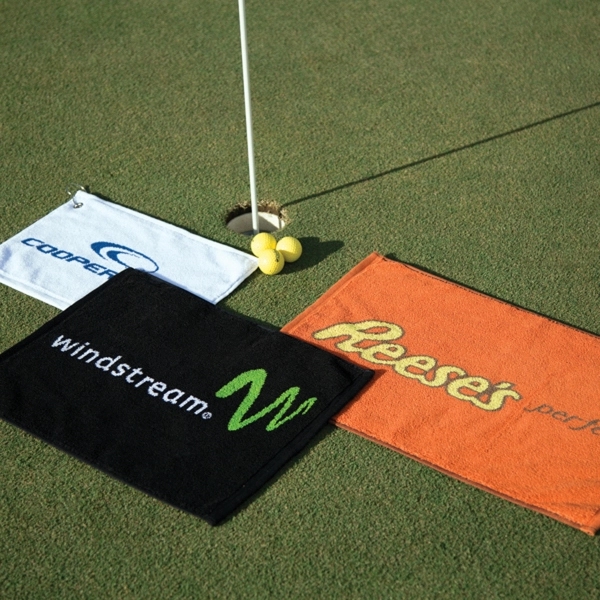 16" x 24" custom jacquard woven golf towel with corner grommet... from ASI 79750 Pro Towels
