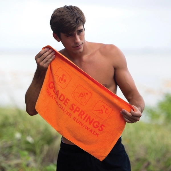 15" x 24" terry velour, hemmed, 100% cotton sport towel.... from ASI 79750 Pro Towels