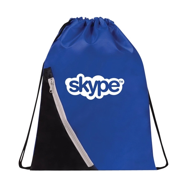 Drawstring backpack features a constrast diagonal zipper pocket. Constructed with 210D... from ASI 30112 ACE Products / Ace Line