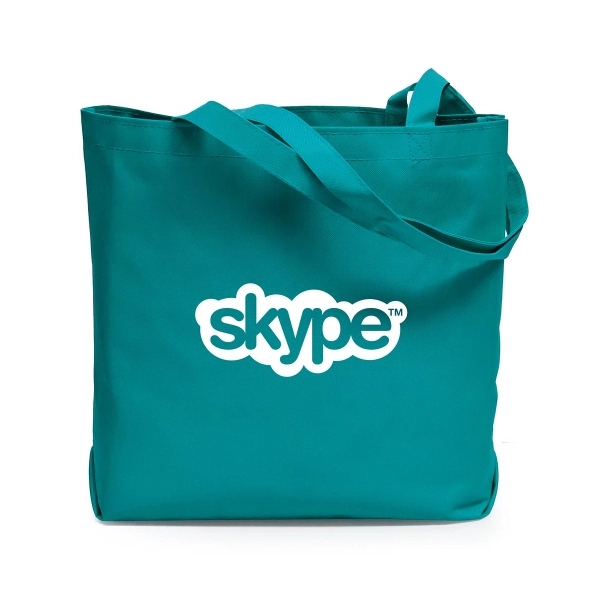 600D polyester tote bags are  made with self fabric handles.... from ASI 30112 ACE Products / Ace Line