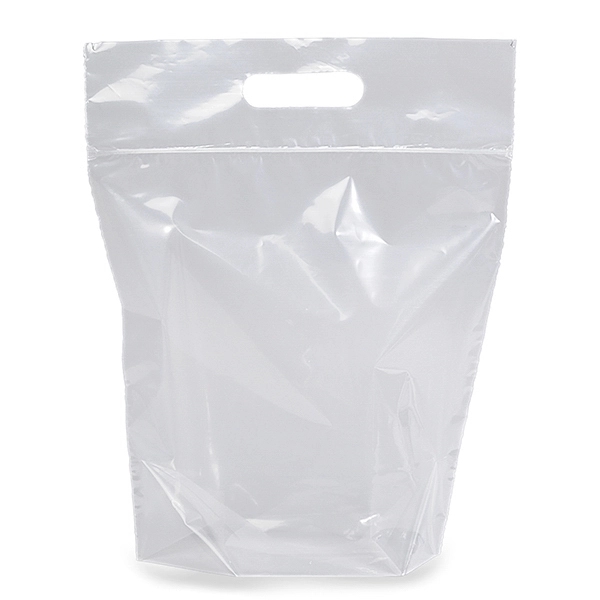Low-density plastic bags with reinforced die cut handles and zip closure.... from ASI 37940 Bag Makers Inc