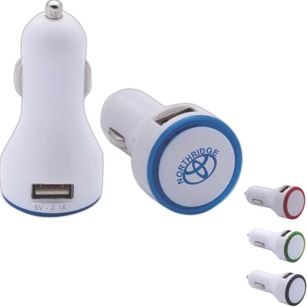 Circular Dual USB Car Charger with Accent Light... from ASI 46755 Cosmo Promos
