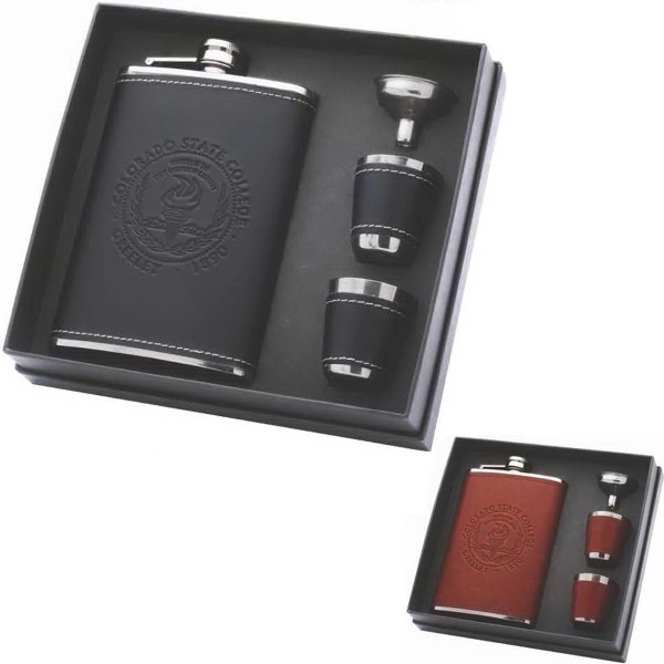 Leatherette flask gift set.... from ASI 46755 Cosmo Promos