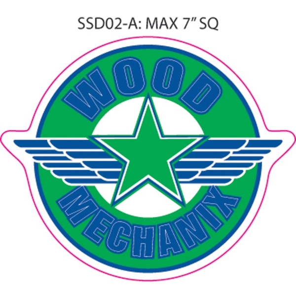 Custom shaped vinyl decal, 4.1" to 7.0" square inches.... from ASI 79392 Premiums Plus Inc